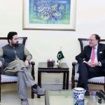 Federal Minister for Finance and Revenue, Senator Muhammad Aurangzeb holding a meeting with Khyber Pakhtunkhwa Chief Minister Sohail Afridi at the Finance Division