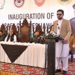 Chief Minister Khyber Pakhtunkhwa Muhammad Sohail Afridi addressing during the inauguration ceremony of Save City Peshawar at Malak Saad Shaheed Police Line
