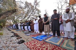 A large number of faithful offering Eidul Fitr prayer at Eidgah