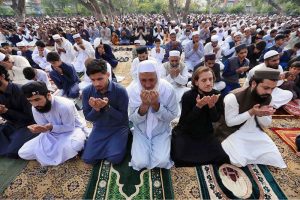 A large number of faithful offering Eidul Fitr prayer at Eidgah