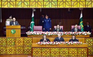 President Asif Ali Zardari addresses the joint session of Parliament at Parliament House