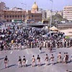 Security personnel manage to contain the protestors as they gather near U.S. Consulate, against attacks on Iran that led to martyrdom of Iranian Supreme Leader Ayatollah Seyyed Ali Khamenei