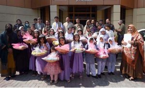 Additional Secretary, Social Welfare Department, Umarah Khan addressing during (KPCPWC) organized Eid celebration with the support of UNICEF with vulnerable and deserving children at Special Education Complex phase 5 Hayatabat.