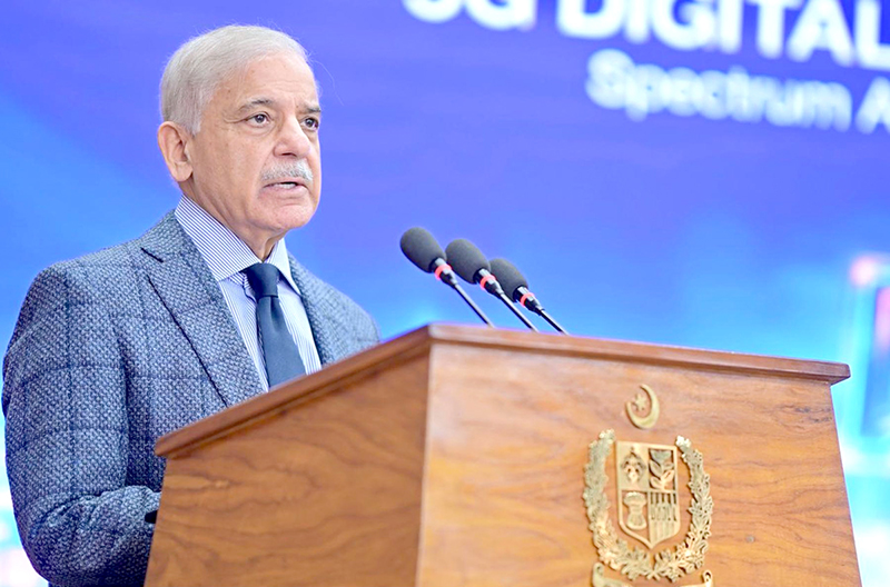 Prime Minister Muhammad Shehbaz Sharif addresses the Spectrum Auction License Ceremony