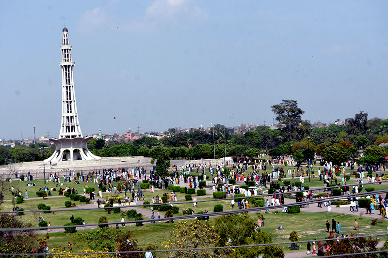 A large number of people visit Iqbal Park on the third day of Eid celebrations in the city