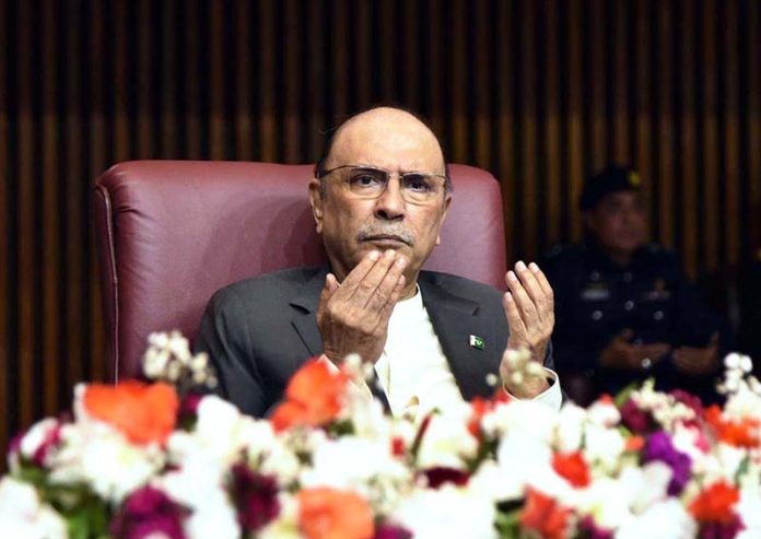 President Asif Ali Zardari offering Fateha for the martyrdom of Ayatollah Seyyed Ali Khamenei and other innocents martyred in Iran, for victims in other brotherly countries, and for Pakistanis martyred during recent aggressive actions by the Afghan Taliban regime at the joint session of Parliament at Parliament House