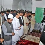 Chairman Senate Syed Yusuf Raza Gilani offering Eidul Fitr prayer at the shrine of Musa Pak Shaheed