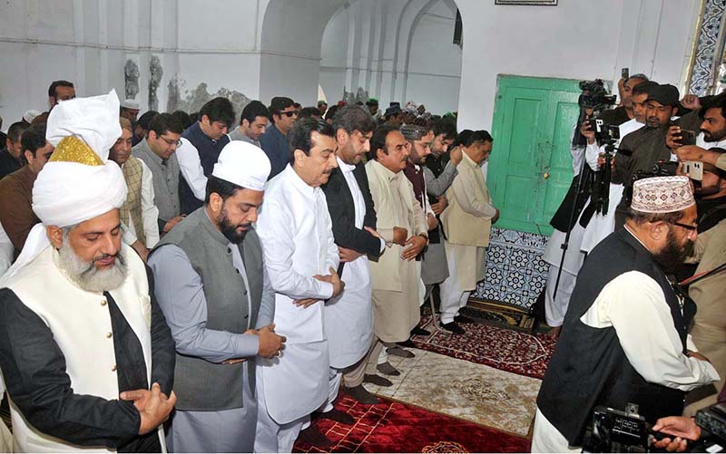 Chairman Senate Syed Yusuf Raza Gilani offering Eidul Fitr prayer at the shrine of Musa Pak Shaheed