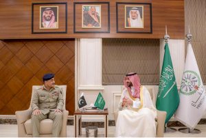 Chief of Army Staff and Chief of Defense Forces, Field Marshal Syed Asim Munir meets with Prince Khalid Bin Salman, the Defence Minister of Kingdom during his visit to KSA