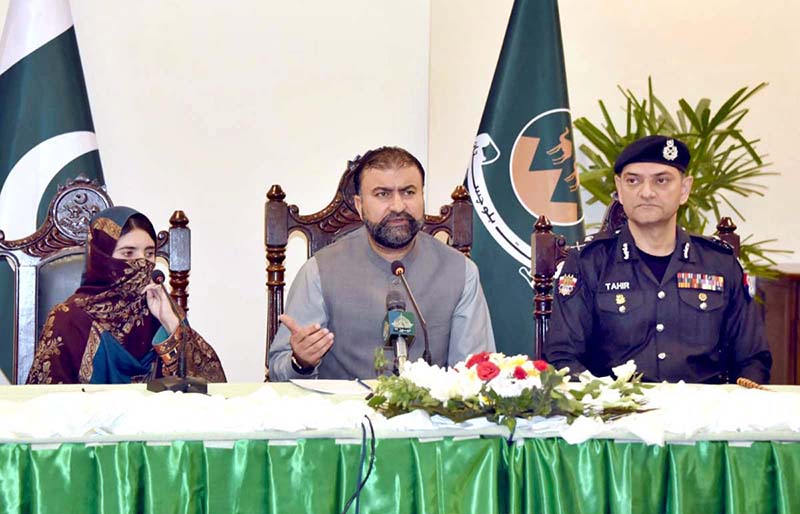 Balochistan Chief Minister Mir Sarfraz Bugti addressing a press conference
