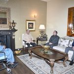 Prime Minister Muhammad Shehbaz Sharif visits Federal Minister for Maritime Affairs Junaid Anwar Chaudhry to offer condolences on the demise of his mother