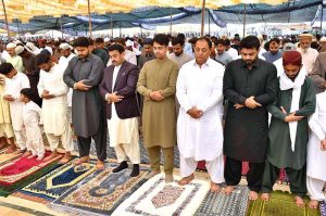 A large number of faithful offering Eidul Fitr prayer at Eidgah