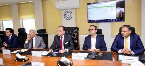 Federal Minister for Finance and Revenue, Senator Muhammad Aurangzeb, chairing a meeting of the committee constituted by the Prime Minister to monitor petrol prices and supply dynamics amid regional tensions, at the Finance Division