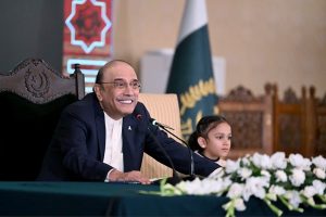 President Asif Ali Zardari addressing orphan children at an Iftar dinner hosted at Aiwan-e-Sadr in connection with the observance of Orphans Day