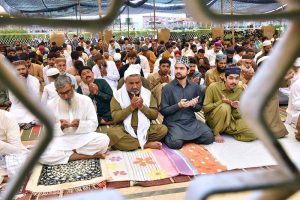 A large number of faithful offering Eidul Fitr prayer at Eidgah
