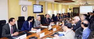 Federal Minister for Finance and Revenue, Senator Muhammad Aurangzeb, chairing a meeting of the committee constituted by the Prime Minister to monitor petrol prices and supply dynamics amid regional tensions, at the Finance Division