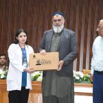 Vice Chancellor of LUMHS University Jamshoro Professor Dr. Ikram Din Ujjan distributing laptop among the deserving student during laptops distribution ceremony of Prime Minister’s National Youth Laptop Scheme at Liaquat Institute Of Medical & Science Thatta.