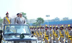 Federal Minister for Communications Abdul Aleem Khan inspecting 12th Passing out Parade at Motorway Police Training College.
