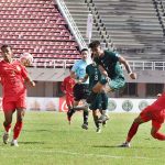 Players in action during the AFC Asian Cup qualifier football match between Pakistan and Myanmar at Jinnah Stadium, Sports Complex