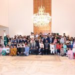 President Asif Ali Zardari poses for a group photograph with orphan children during an Iftar dinner hosted at Aiwan-e-Sadr in connection with the observance of Orphans Day
