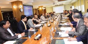 Federal Minister for Finance and Revenue, Senator Muhammad Aurangzeb, chairing a meeting of the Cabinet Committee on State-Owned Enterprises (CCoSOEs) at the Finance Division.