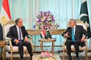 Deputy Prime Minister and Foreign Minister Senator Mohammad Ishaq Dar held a meeting with Egyptian Foreign Minister Dr. Badr Abdelatty at the Ministry of Foreign Affairs.