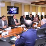 Federal Minister for Finance and Revenue, Senator Muhammad Aurangzeb, meeting with a delegation of leading textile exporters and industry stakeholders led by Haroon Sharif, Chairman of the Pakistan Regional Economic Forum, at the Finance Division