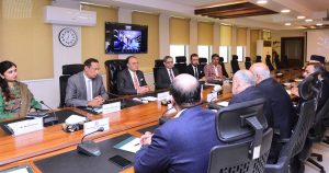 Federal Minister for Finance and Revenue, Senator Muhammad Aurangzeb, meeting with a delegation of leading textile exporters and industry stakeholders led by Haroon Sharif, Chairman of the Pakistan Regional Economic Forum, at the Finance Division