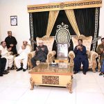 President Asif Ali Zardari offering Fateha for the departed soul of Raees Noor Mohammad Lakho, PPP leader at his residence in Moriyo Lakho