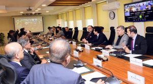 Federal Minister for Finance and Revenue, Senator Muhammad Aurangzeb, chairing a meeting of the Committee to Monitor Petrol Prices to review petroleum stocks, global supply chain developments, and national energy preparedness at the Finance Division.