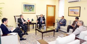 Federal Minister for Finance and Revenue, Senator Muhammad Aurangzeb, holding a meeting with H.E. Mr. Nicolas Galey, Ambassador of France to Pakistan, at the Finance Division to discuss economic cooperation and bilateral engagement.
