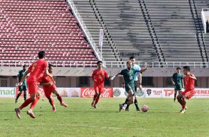 Players in action during the AFC Asian Cup qualifier football match between Pakistan and Myanmar at Jinnah Stadium, Sports Complex