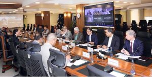 Federal Minister for Finance and Revenue, Senator Muhammad Aurangzeb, chairing a meeting of the Economic Coordination Committee (ECC) at the Finance Division.