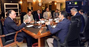 ederal Minister for Finance and Revenue, Senator Muhammad Aurangzeb, holding a meeting with Dr. Reza Baqir and the Alvarez & Marsal delegation to discuss investment partnerships and avenues for strengthened economic cooperation.