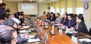 Federal Minister for Finance and Revenue, Senator Muhammad Aurangzeb, chairing a high-level meeting with Federal and Provincial leadership on petroleum pricing and targeted subsidy reforms at the Finance Division