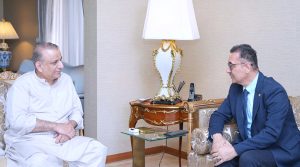 Ambassador of Tajikistan Sharifzoda Yusuf Toir calls on Federal Minister for Communications Abdul Aleem Khan.