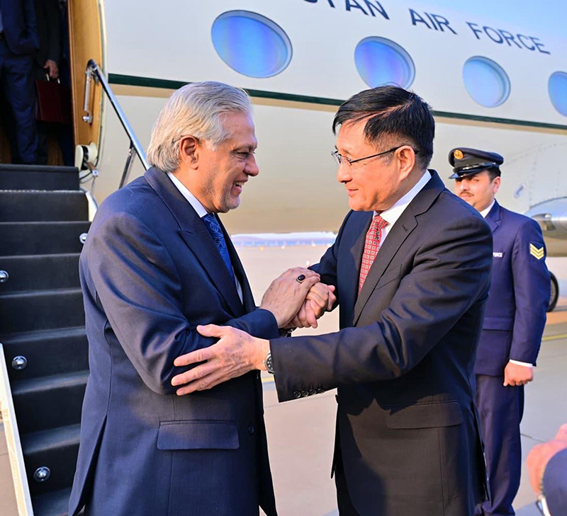 Deputy Prime Minister and Foreign Minister, Senator Mohammad Ishaq Dar, arrives in Beijing, China on a one-day official visit. Upon arrival, he is being received by Ambassador Yue Xiaoyong, and Pakistan’s Ambassador to China, Khalil Hashmi