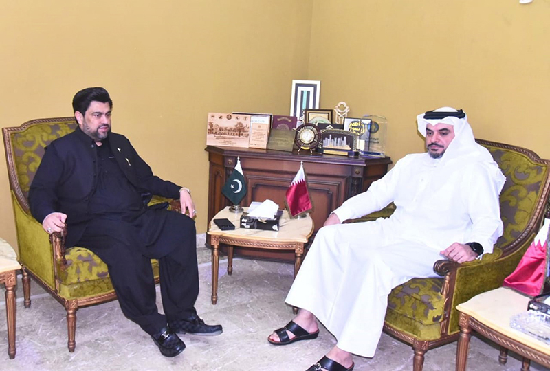Governor Sindh Kamran Khan Tessori meets Consul General Nayef Shahein R.M. Al-Sulaiti at the Qatar Consulate.
