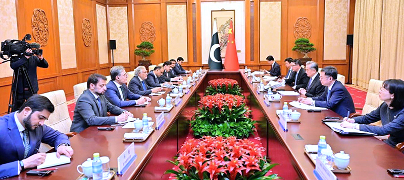 Deputy Prime Minister and Foreign Minister, Senator Mohammad Ishaq Dar meets with Member of the Political Bureau and Minister of Foreign Affairs of China, Wang Yi