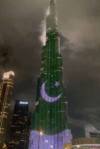 World landmarks illuminate in Pakistan flag colors on Pakistan Day