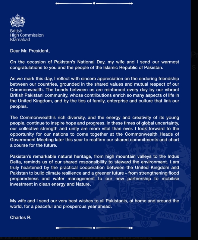 President Zardari reciprocates King Charles’ warm felicitations  