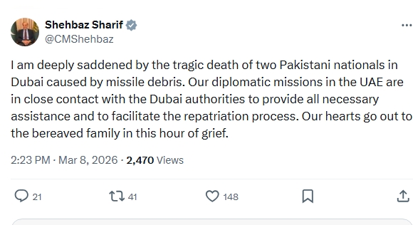 PM grieved over Pak nationals’ death in Dubai