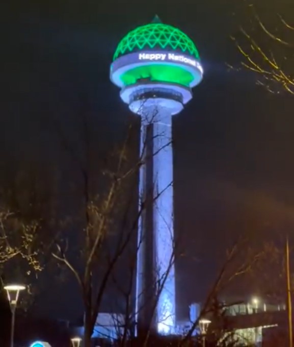 World landmarks illuminate in Pakistan flag colors on Pakistan Day