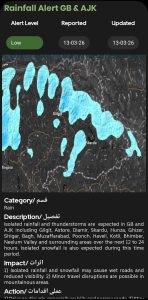 NDMA warns of rain, snowfall, potential GLOF, landslide risks in northern regions