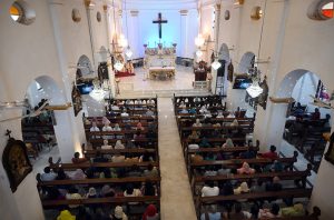 Pakistani Christians gather at Saint Joseph Cathedral Church to attend Easter service to celebrate Easter in the Lalkurti area of the garrison city.