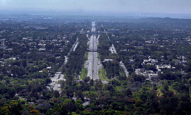 A panoramic view of 7th Avenue from the Margalla Hills highlights the planned layout of Islamabad, often cited as one of the world's most beautiful capitals