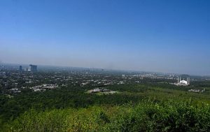 A panoramic view of 7th Avenue from the Margalla Hills highlights the planned layout of Islamabad, often cited as one of the world's most beautiful capitals