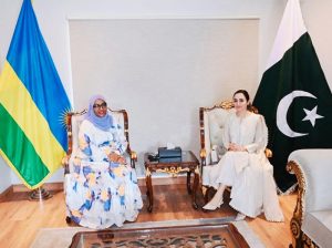 Advisor to the Chairman Senate Ms. Misbah Khar meets with H.E. Harerimana Fatou, Ambassador of Rwanda, to discussing bilateral cooperation in health and education, and initiatives to strengthen Pakistan-Rwanda relations.