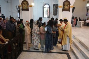 Pakistani Christians gather at Saint Joseph Cathedral Church to attend Easter service to celebrate Easter in the Lalkurti area of the garrison city.