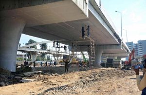 Labourers are busy at work on the Kutchery Chowk remodeling project during development work in the city.